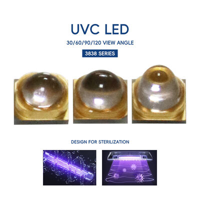 ১W ২২৫nm UVC পিক আপ ২৩৩.৮nm LED অপটিক্যাল পাওয়ার ২-৩mW ৬-৮V ১৫০mA SMD ৩.৮mm UV-C LED ডায়োড ৬০° ডোম লেন্স