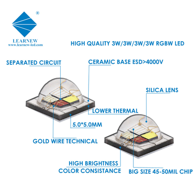 12W SMD5050 RGBW চিপ 350mA 620-630nm 520-530nm 460-470nm 3000K স্টেজ লাইটের জন্য