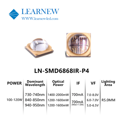 উচ্চ ঘনত্ব এবং তীব্রতা IR LED চিপ 5-8W জন্য প্রভাবশালী তরঙ্গদৈর্ঘ্য 730-950MM