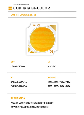 ফুল স্পেকট্রাম Ra90 18W+18W 24W+24W 25W+25W 30W+30W দ্বি-রঙের ডিমমেবল LED চিপ 2800K/6500K টিউনেবল কোব এলইডি