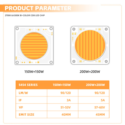 দ্বি-রঙ 2700-6500K উচ্চ CRI Ra>95 LED COB CHIP উচ্চ শক্তি 150W+150W 200W+200W ফটোগ্রাফি আলো জন্য ভিডিও আলো