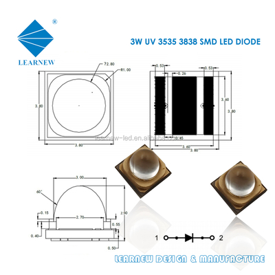 3W ইউভিএ এলইডি চিপ 365nm তরঙ্গদৈর্ঘ্য 3.8x3.8mm আকার
