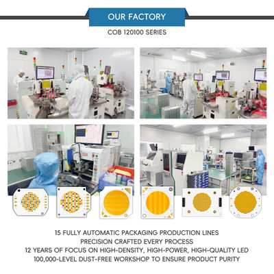 উচ্চ দক্ষতা সম্পন্ন COB LED চিপ, যা 10000 কর্মঘণ্টা চলে, 120° দেখার কোণ এবং মঞ্চ ও ফটোগ্রাফি লাইটের জন্য Algainp উপাদান সহ