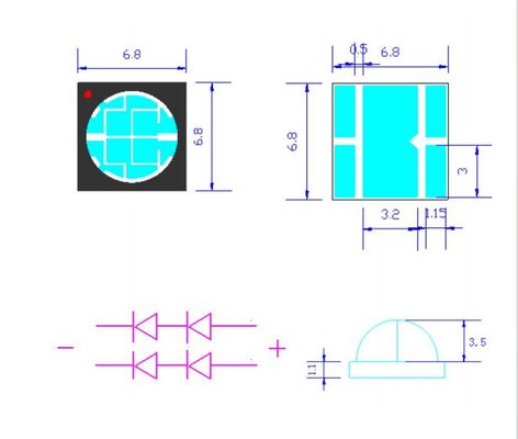 অ-দৃশ্যমান আলোর ইউভি কুরিং অ্যাপ্লিকেশনগুলির জন্য শক্তিশালী নির্গমন 10W ইউভিএ এসএমডি 6868 365nm বেগুনি উজ্জ্বলতা ইউভিএ এলইডি চিপ