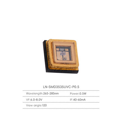 8-12mW 0.5w 3535 ফার ডিপ ইউভিসি 120 ডিগ্রি 270-280nm ইউভি আল্ট্রাভায়োলেট ইউভিসি এলইডি ডায়োড মডিউল