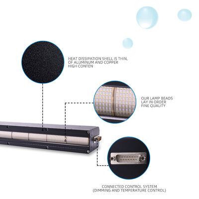লং লাইফ স্প্যান AC220V 1200W কুরিং ইউভি এলইডি সিস্টেম 395nm 310mm দৈর্ঘ্য মুদ্রণ মেশিন 12W / সেমি 2 0-12V ডিমিং অফসেট প্রিন্টার