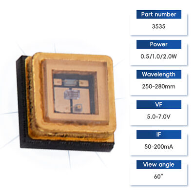 1W 3535 ইউভিসি এলইডি ল্যাম্প বিড ডিপ আল্ট্রাভায়োলেট জীবাণুমুক্তকরণ সলিডিফিকেশন ক্লোজেট ডিসইনফেকশন এমিটিং কালার ওয়েভলেংথস 250-280nm